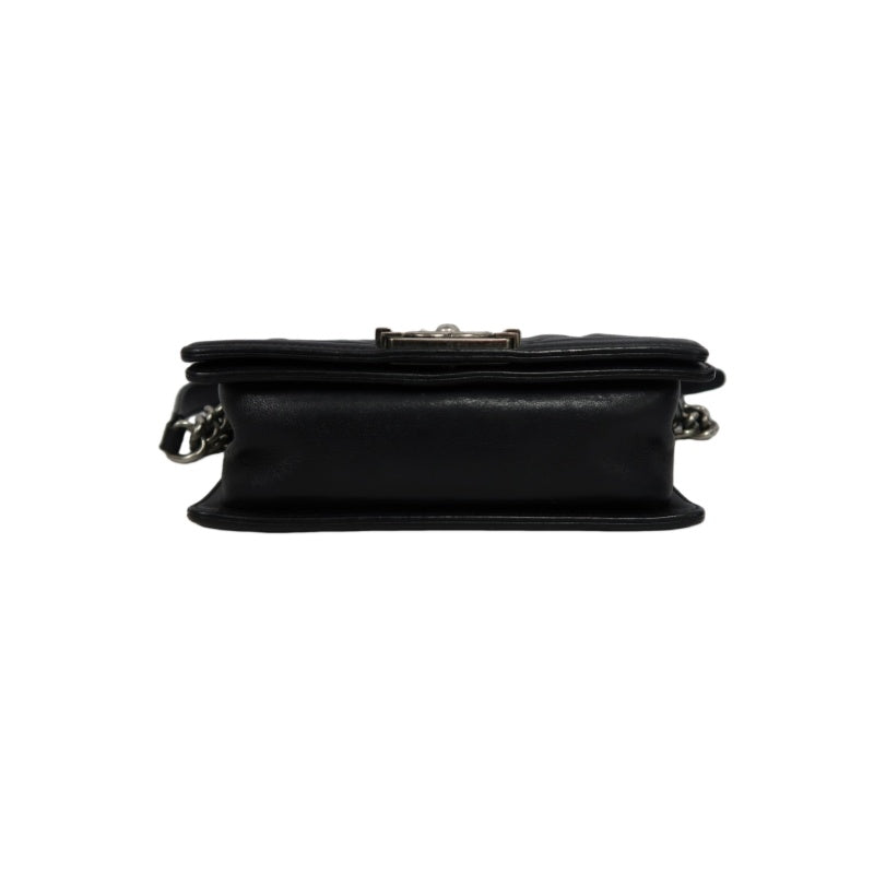 CHANEL Boy Leboy Shoulder Bag Caviar Leather Black Silver Hardware