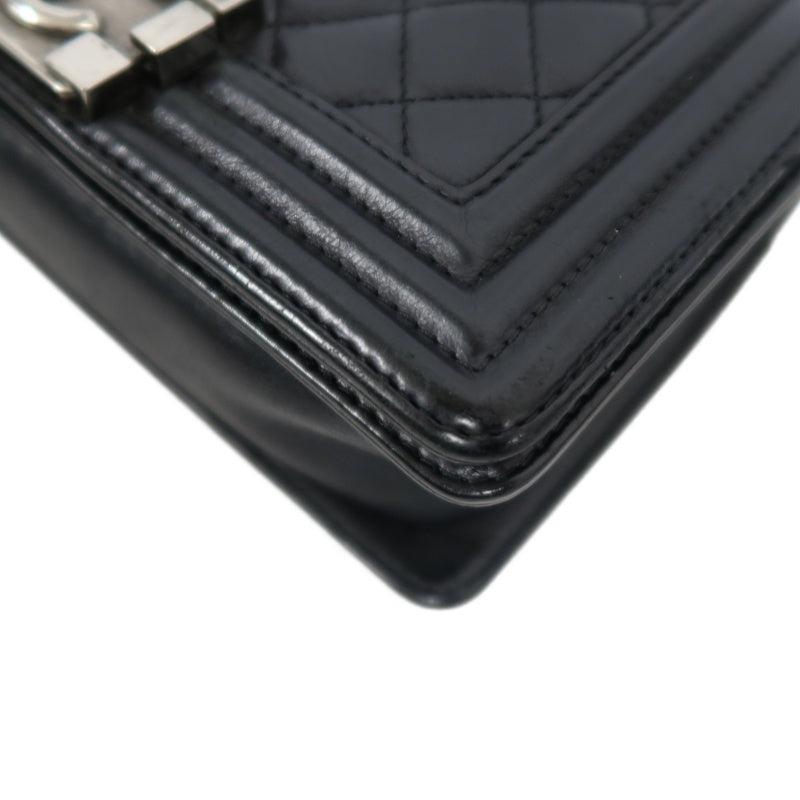CHANEL Boy Leboy Shoulder Bag Caviar Leather Black Silver Hardware