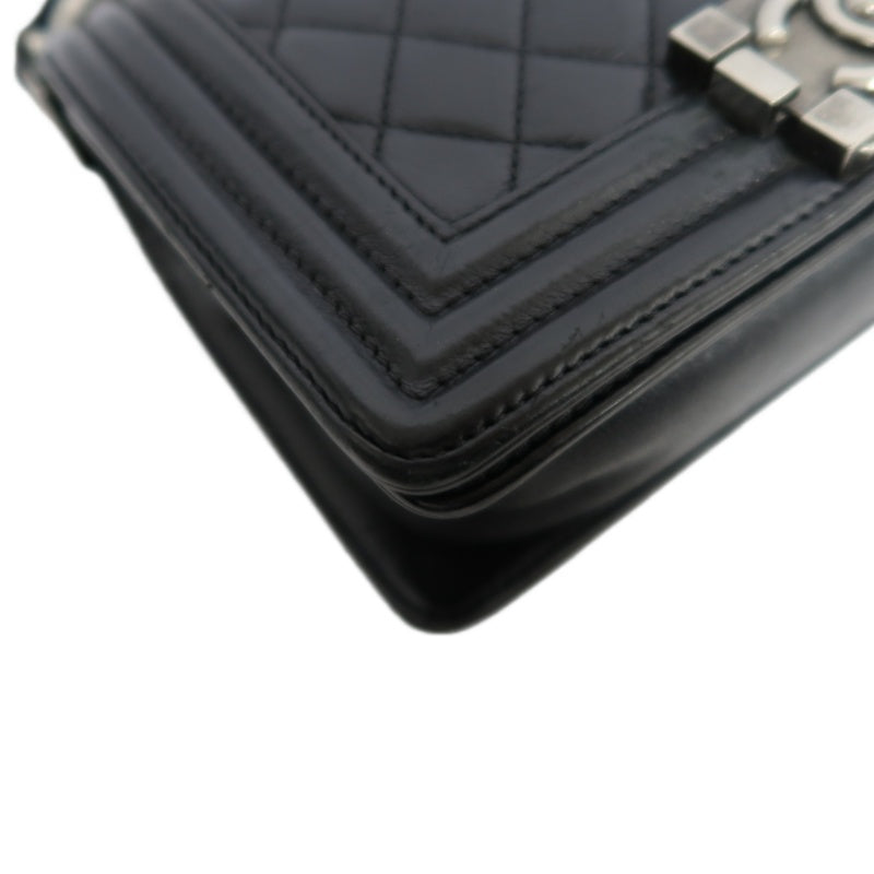 CHANEL Boy Leboy Shoulder Bag Caviar Leather Black Silver Hardware
