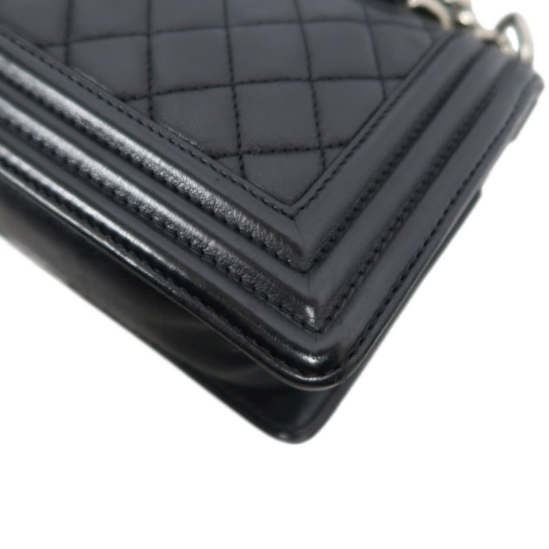 CHANEL Boy Leboy Shoulder Bag Caviar Leather Black Silver Hardware
