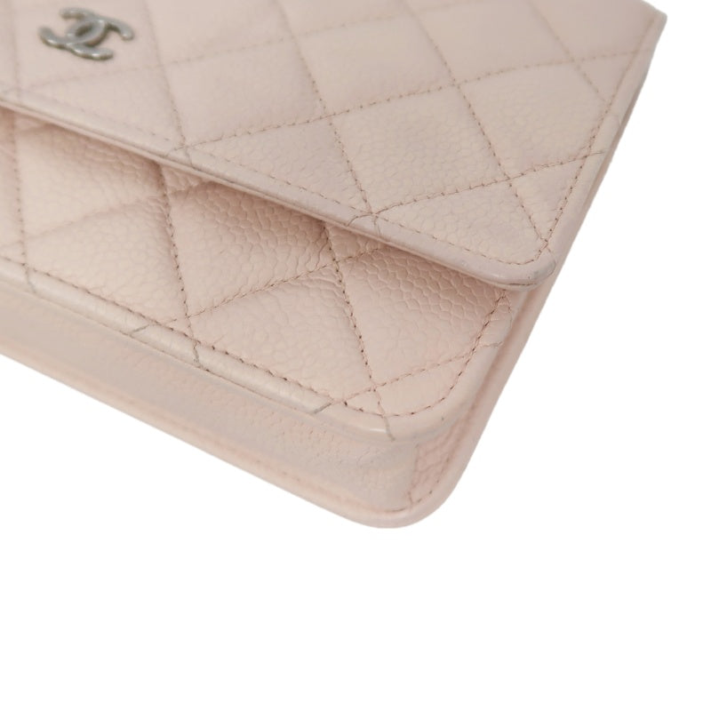 CHANEL Matelasse WOC Wallet On Chain Shoulder Bag Caviar Leather Pink Silver Hardware