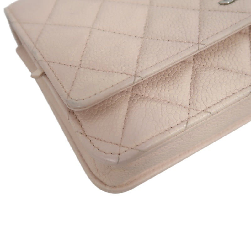 CHANEL Matelasse WOC Wallet On Chain Shoulder Bag Caviar Leather Pink Silver Hardware