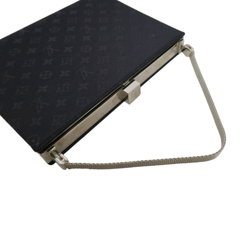 LOUIS VUITTON Anjou MM Handbag Monogram Satin Canvas Black Silver Hardware