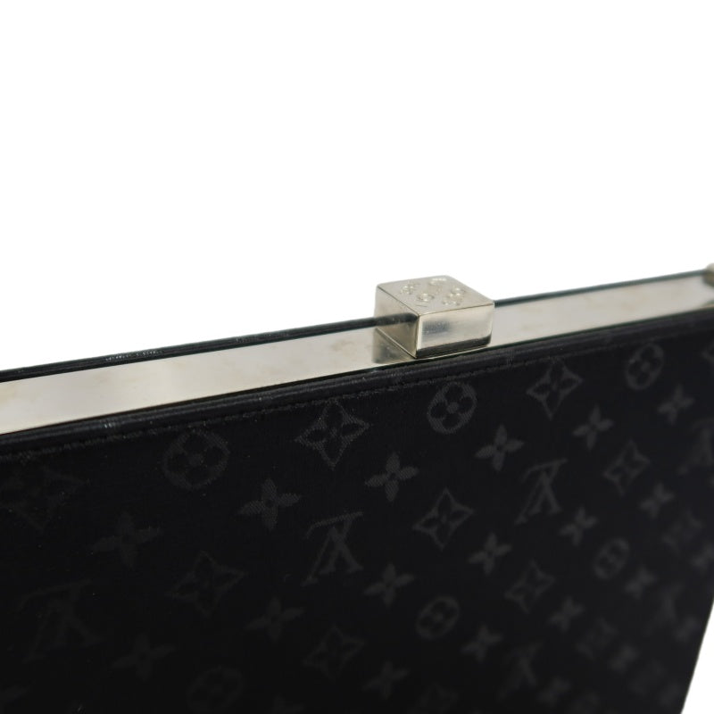LOUIS VUITTON Anjou MM Handbag Monogram Satin Canvas Black Silver Hardware