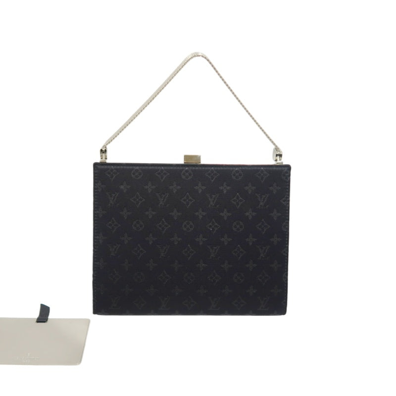 LOUIS VUITTON Anjou MM Handbag Monogram Satin Canvas Black Silver Hardware