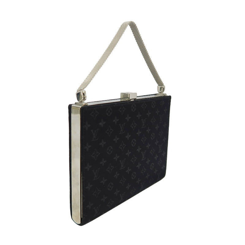 LOUIS VUITTON Anjou MM Handbag Monogram Satin Canvas Black Silver Hardware