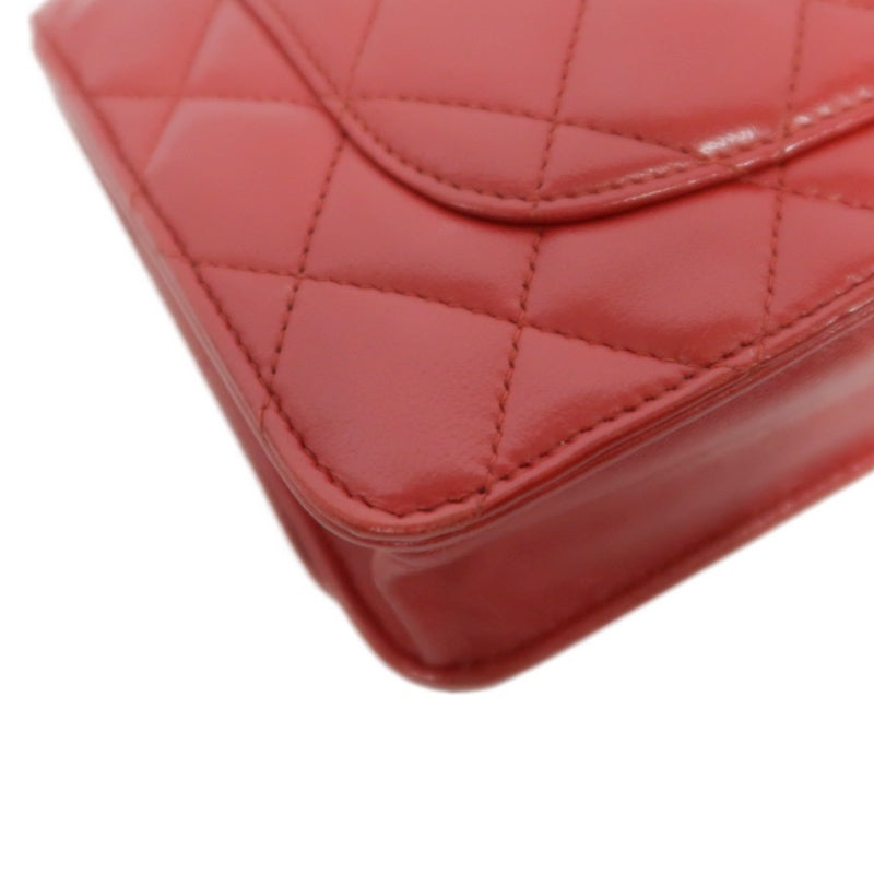 CHANEL Matelasse WOC Wallet On Chain Shoulder Bag Calfskin Red Silver Hardware