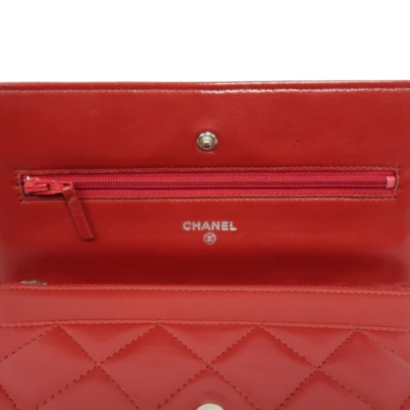 CHANEL Matelasse WOC Wallet On Chain Shoulder Bag Calfskin Red Silver Hardware