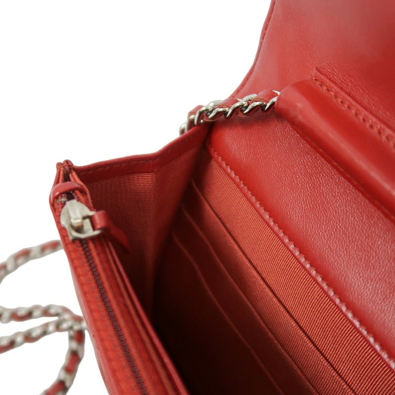 CHANEL Matelasse WOC Wallet On Chain Shoulder Bag Calfskin Red Silver Hardware