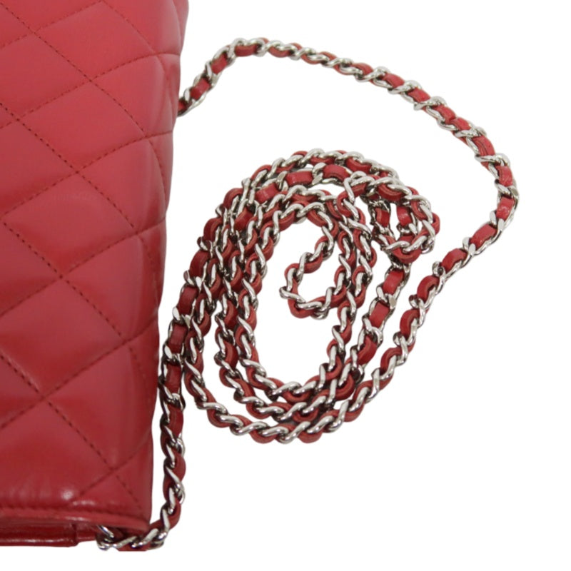 CHANEL Matelasse WOC Wallet On Chain Shoulder Bag Calfskin Red Silver Hardware