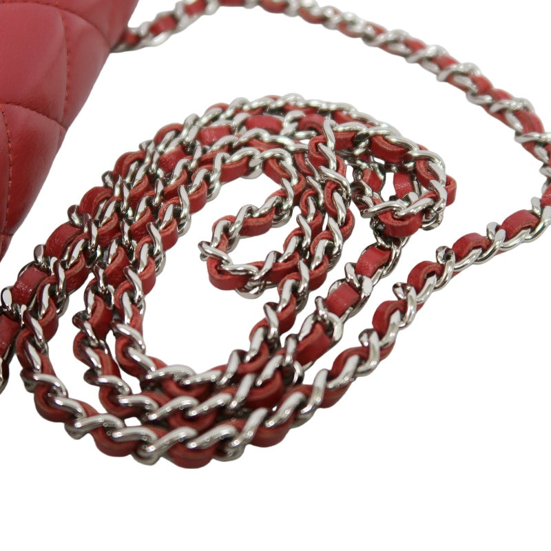 CHANEL Matelasse WOC Wallet On Chain Shoulder Bag Calfskin Red Silver Hardware