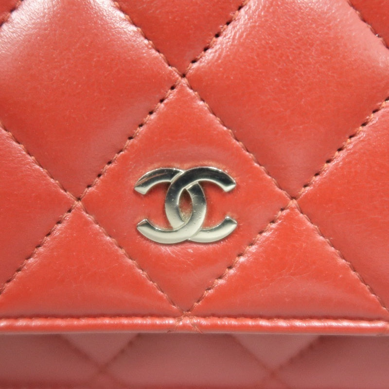 CHANEL Matelasse WOC Wallet On Chain Shoulder Bag Calfskin Red Silver Hardware