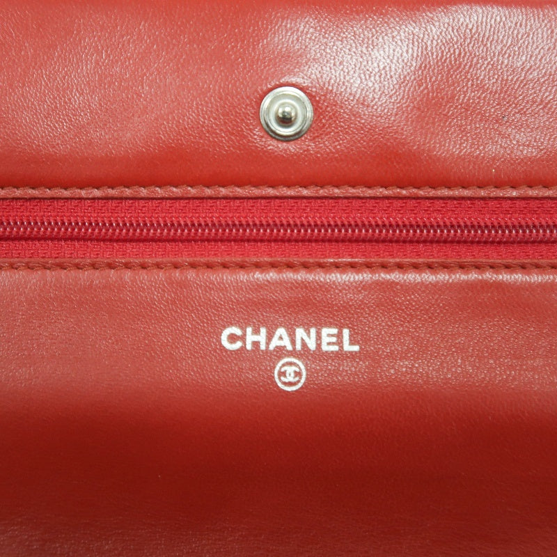 CHANEL Matelasse WOC Wallet On Chain Shoulder Bag Calfskin Red Silver Hardware
