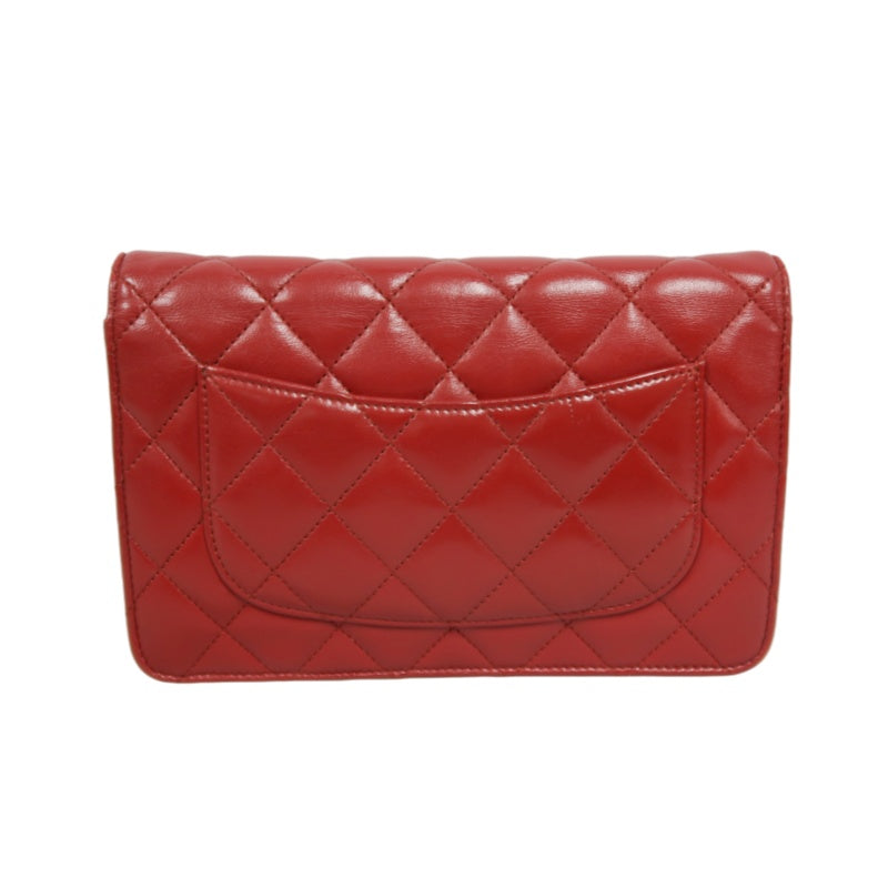 CHANEL Matelasse WOC Wallet On Chain Shoulder Bag Calfskin Red Silver Hardware
