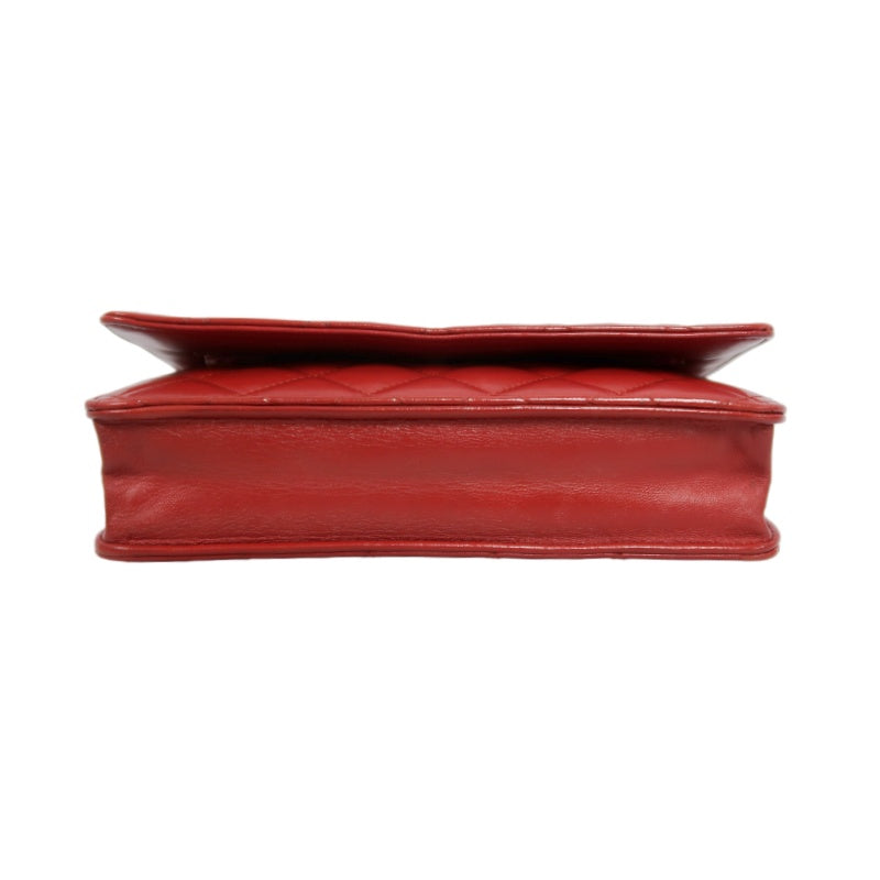 CHANEL Matelasse WOC Wallet On Chain Shoulder Bag Calfskin Red Silver Hardware