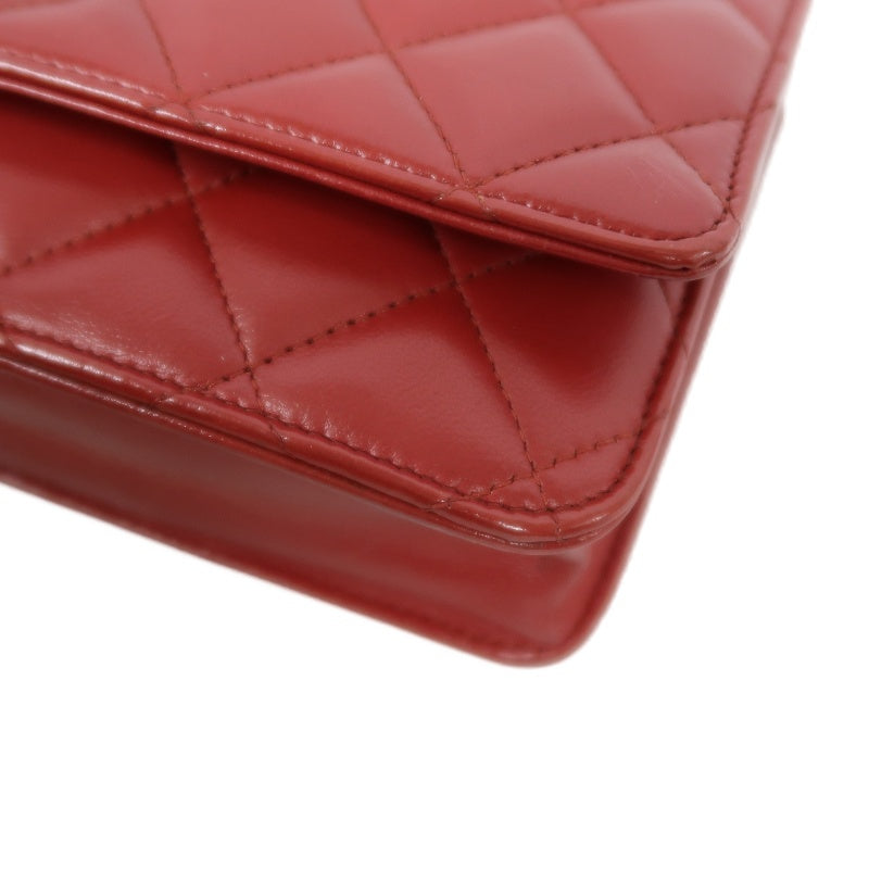 CHANEL Matelasse WOC Wallet On Chain Shoulder Bag Calfskin Red Silver Hardware