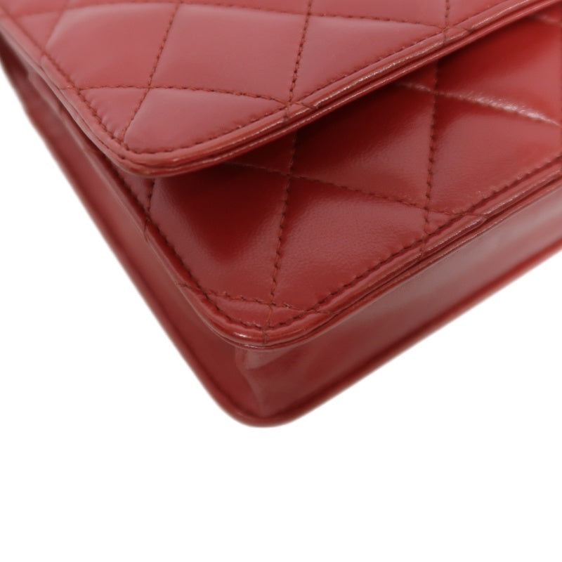 CHANEL Matelasse WOC Wallet On Chain Shoulder Bag Calfskin Red Silver Hardware