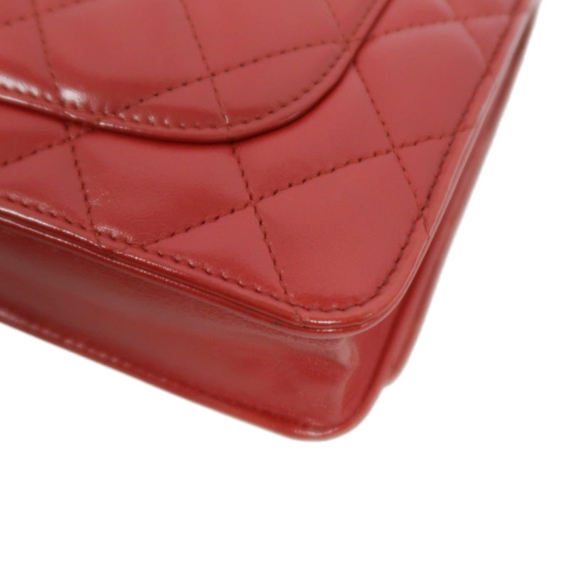 CHANEL Matelasse WOC Wallet On Chain Shoulder Bag Calfskin Red Silver Hardware