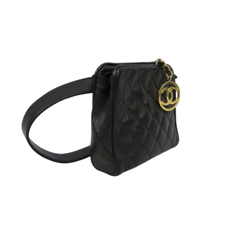 CHANEL Matelassé Shoulder Bag Lambskin Black Gold Hardware
