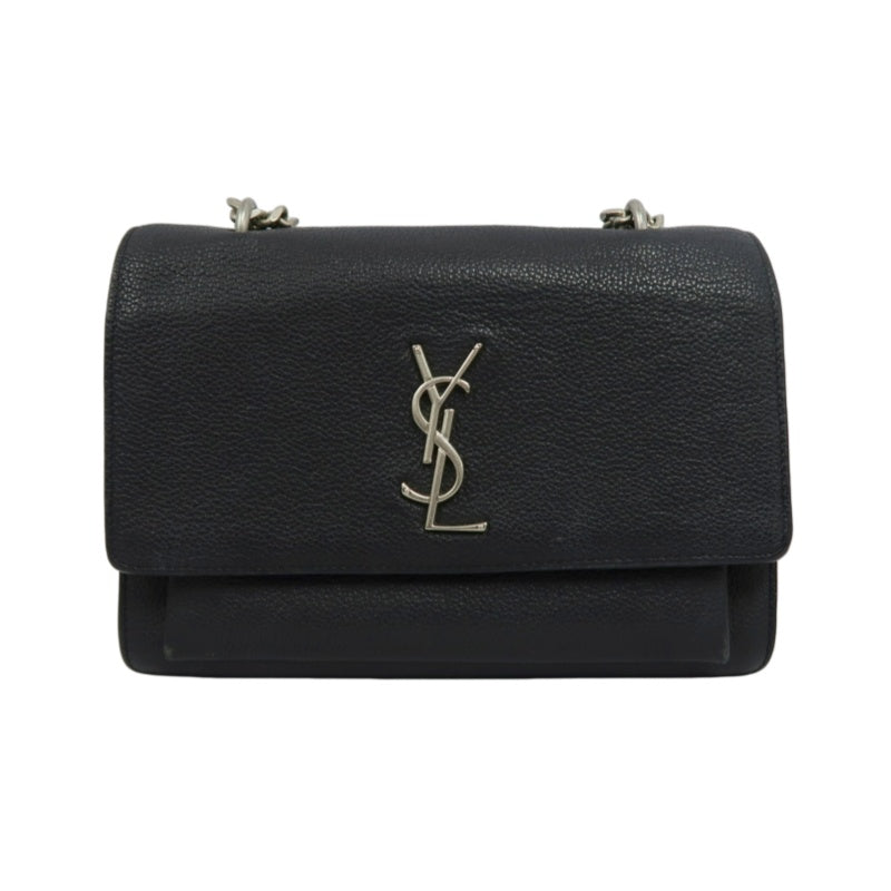YSL Saint Laurent Sunset Shoulder Bag Calfskin Black Silver Hardware