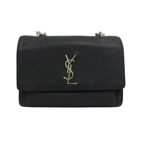 YSL Saint Laurent Sunset Shoulder Bag Calfskin Black Silver Hardware