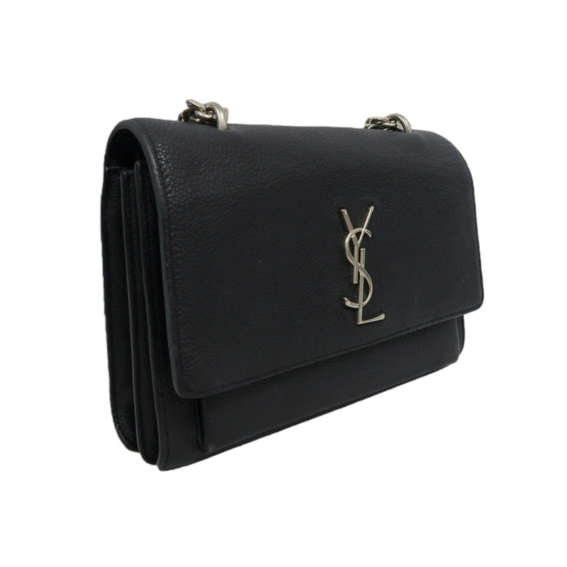 YSL Saint Laurent Sunset Shoulder Bag Calfskin Black Silver Hardware