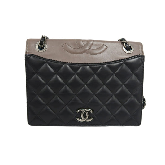CHANEL Matelassé Shoulder Bag Lambskin Black/Pink Silver Hardware