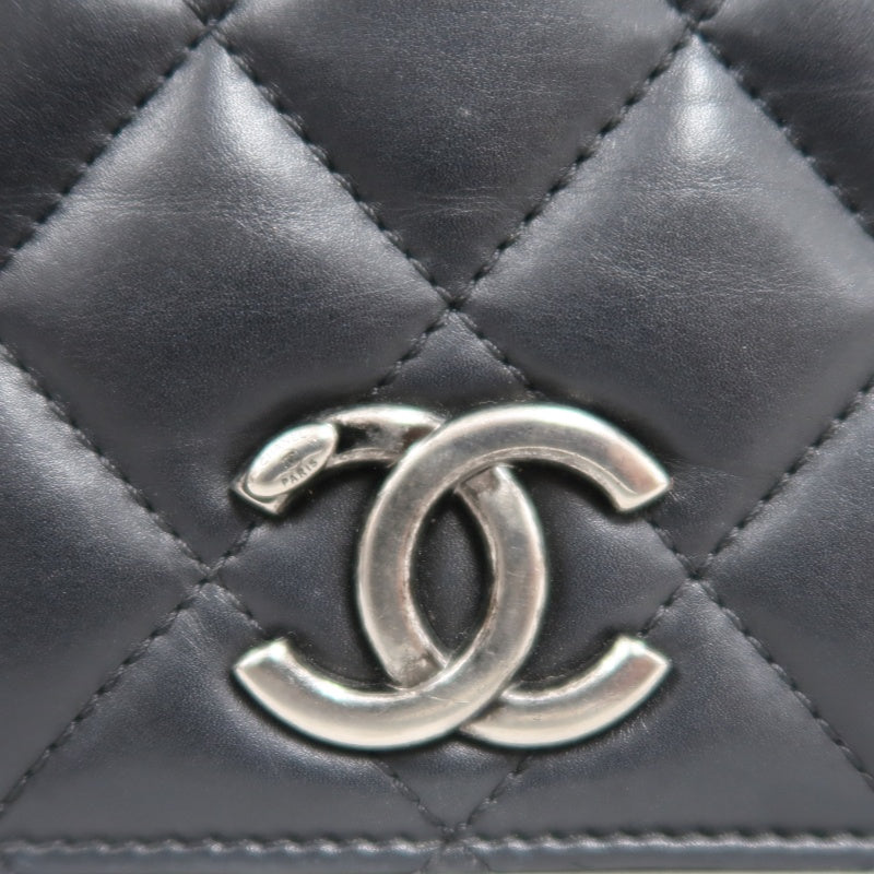 CHANEL Matelassé Shoulder Bag Lambskin Black/Pink Silver Hardware