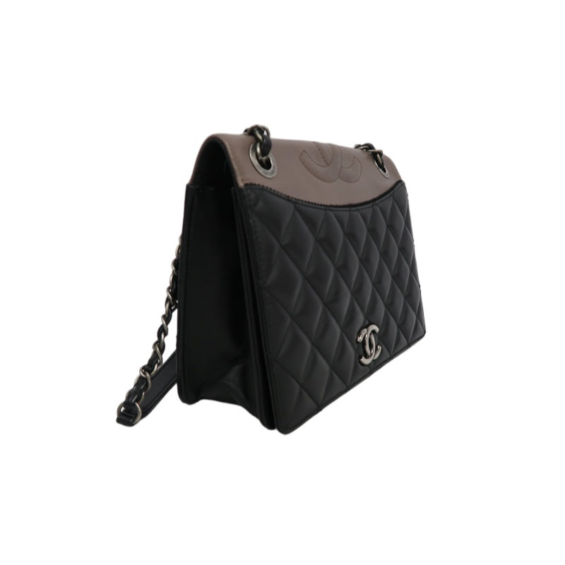 CHANEL Matelassé Shoulder Bag Lambskin Black/Pink Silver Hardware