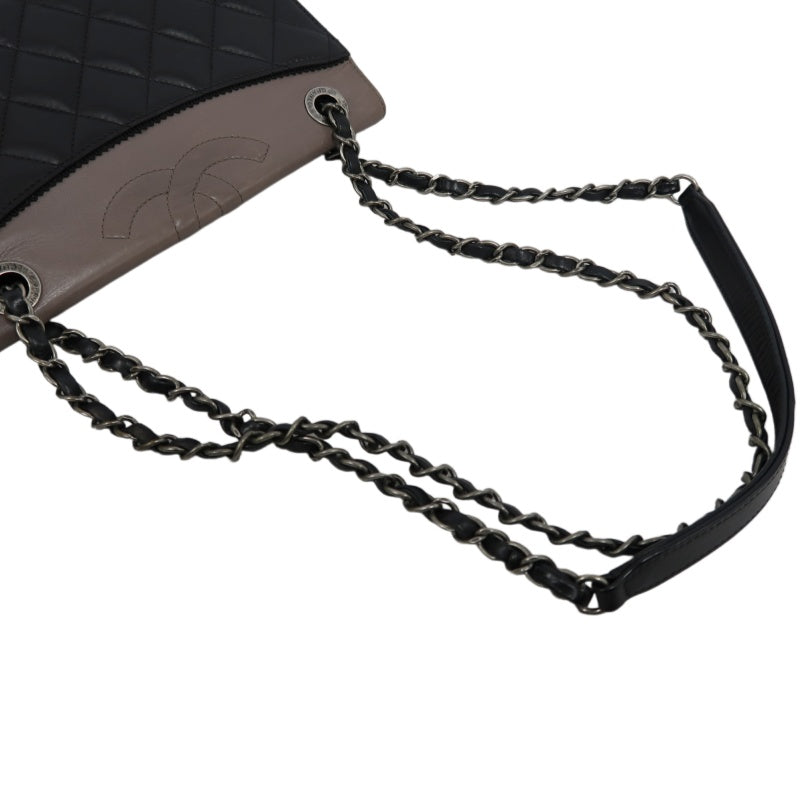 CHANEL Matelassé Shoulder Bag Lambskin Black/Pink Silver Hardware