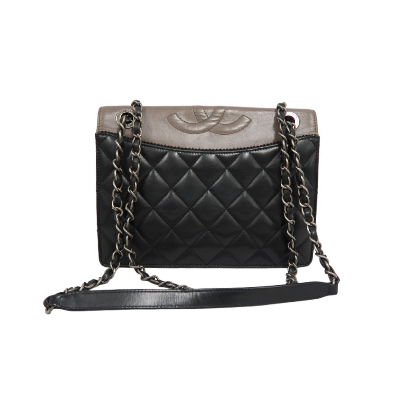 CHANEL Matelassé Shoulder Bag Lambskin Black/Pink Silver Hardware