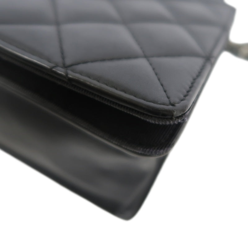CHANEL Matelassé Shoulder Bag Lambskin Black/Pink Silver Hardware