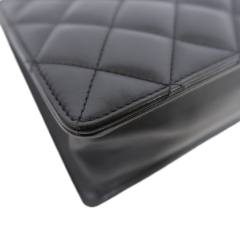CHANEL Matelassé Shoulder Bag Lambskin Black/Pink Silver Hardware