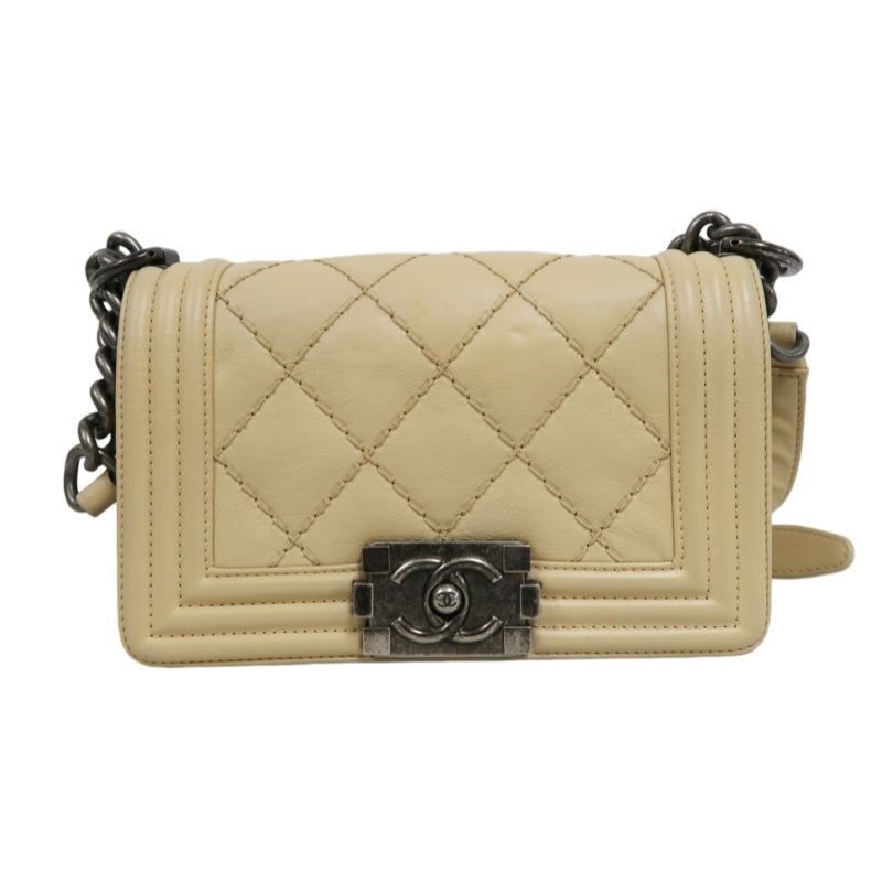 CHANEL Boy Leboy Shoulder Bag Calfskin Beige Silver Hardware