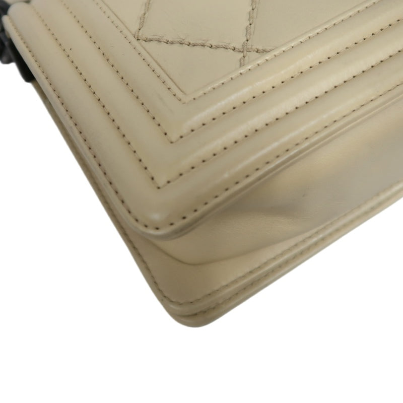 CHANEL Boy Leboy Shoulder Bag Calfskin Beige Silver Hardware