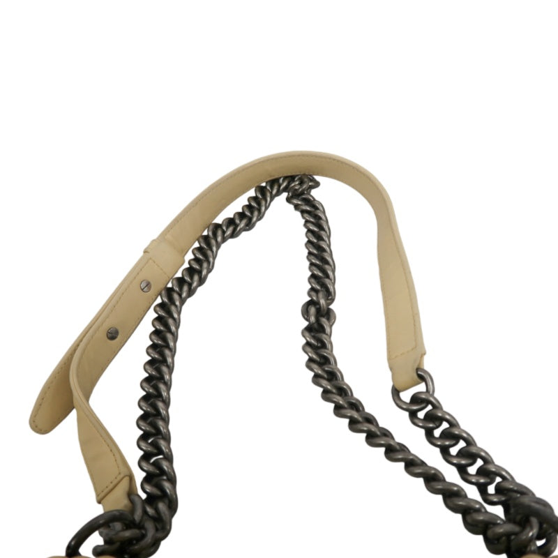 CHANEL Boy Leboy Shoulder Bag Calfskin Beige Silver Hardware