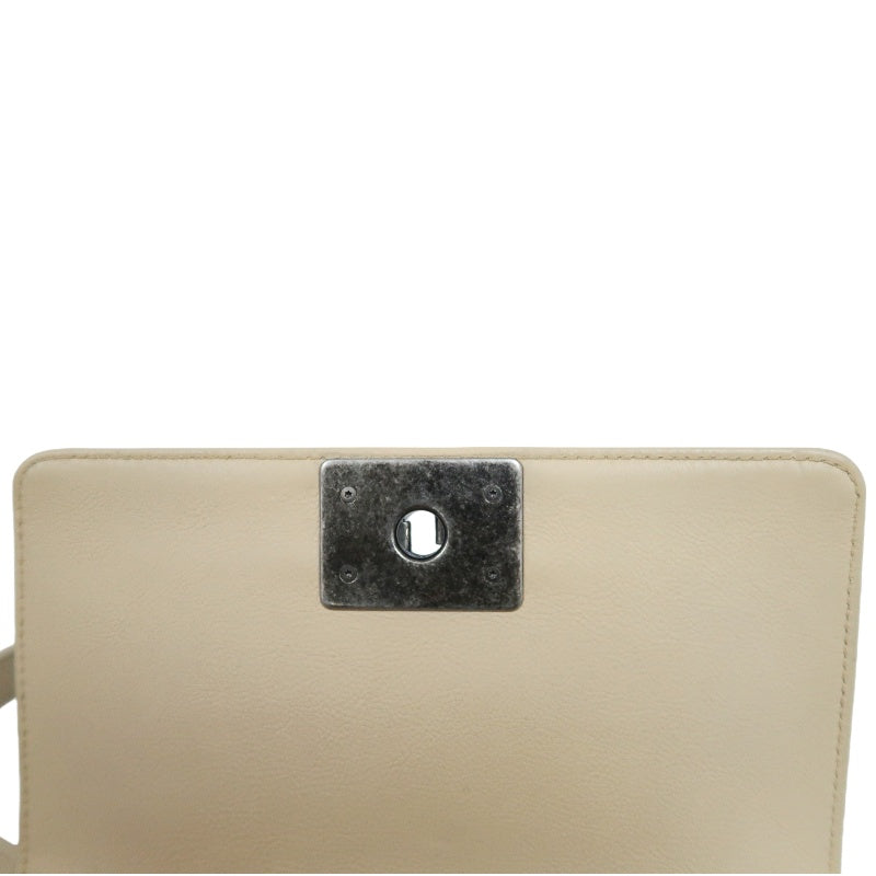 CHANEL Boy Leboy Shoulder Bag Calfskin Beige Silver Hardware