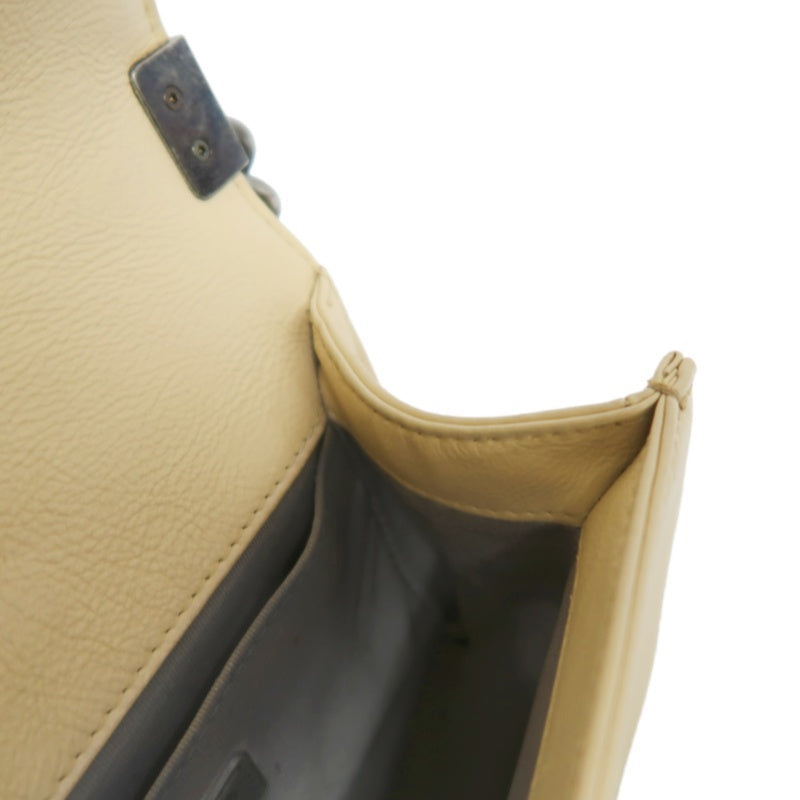 CHANEL Boy Leboy Shoulder Bag Calfskin Beige Silver Hardware