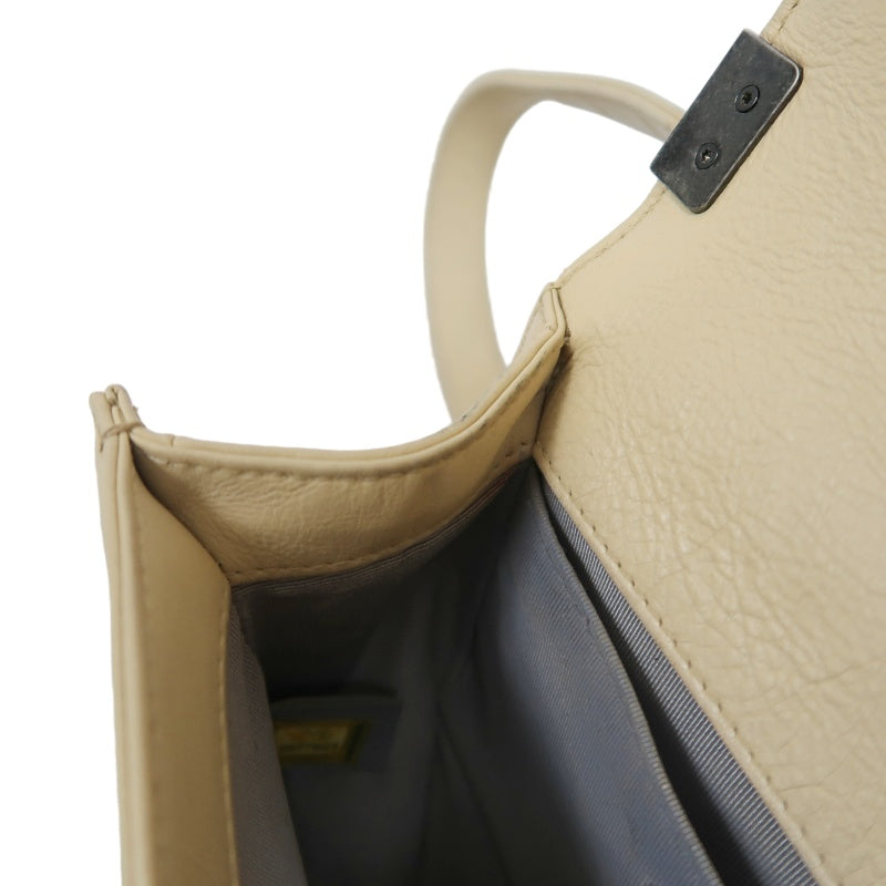 CHANEL Boy Leboy Shoulder Bag Calfskin Beige Silver Hardware
