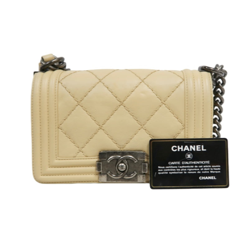 CHANEL Boy Leboy Shoulder Bag Calfskin Beige Silver Hardware