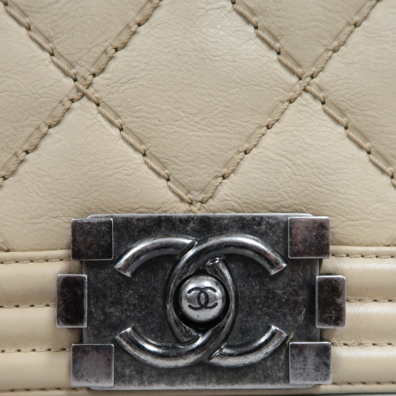 CHANEL Boy Leboy Shoulder Bag Calfskin Beige Silver Hardware