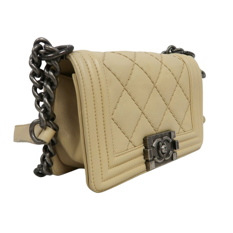 CHANEL Boy Leboy Shoulder Bag Calfskin Beige Silver Hardware