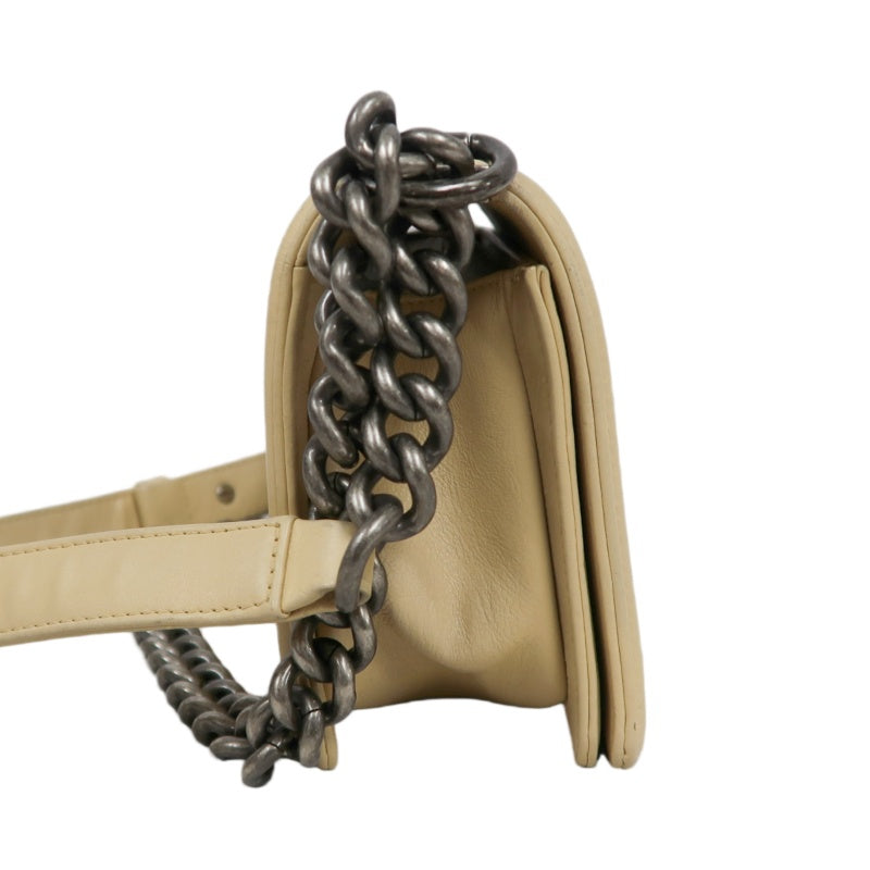 CHANEL Boy Leboy Shoulder Bag Calfskin Beige Silver Hardware