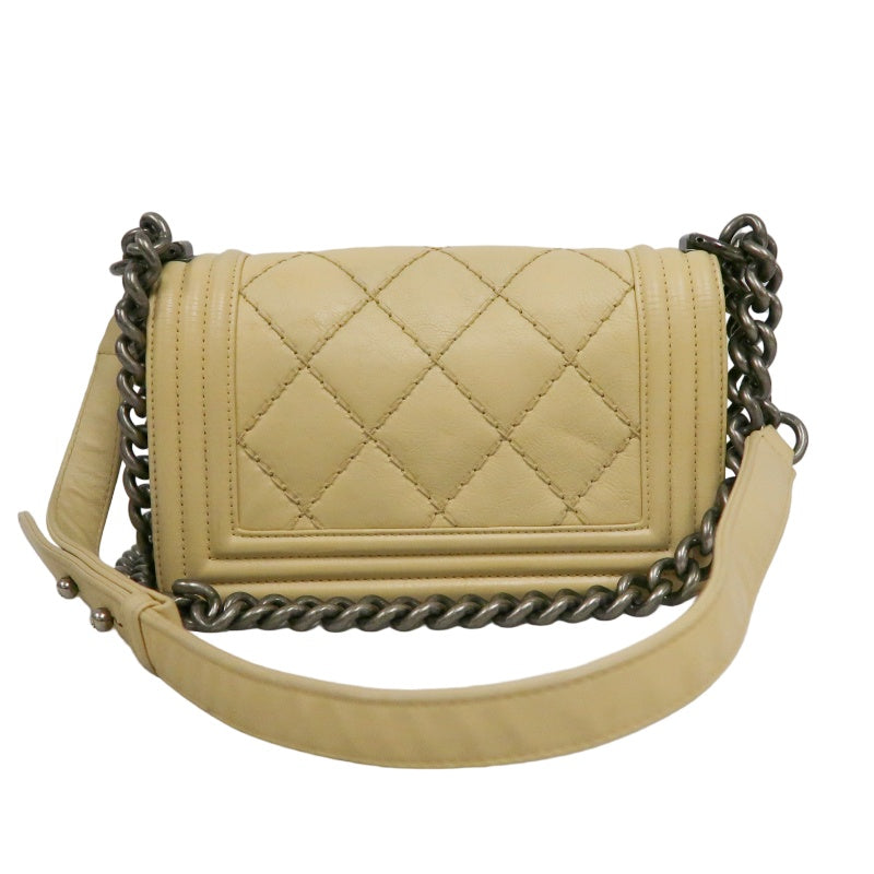 CHANEL Boy Leboy Shoulder Bag Calfskin Beige Silver Hardware