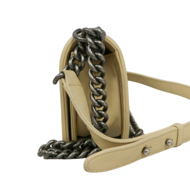 CHANEL Boy Leboy Shoulder Bag Calfskin Beige Silver Hardware