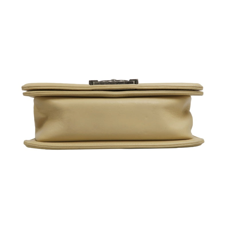 CHANEL Boy Leboy Shoulder Bag Calfskin Beige Silver Hardware