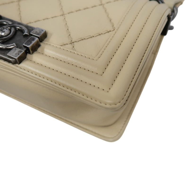 CHANEL Boy Leboy Shoulder Bag Calfskin Beige Silver Hardware
