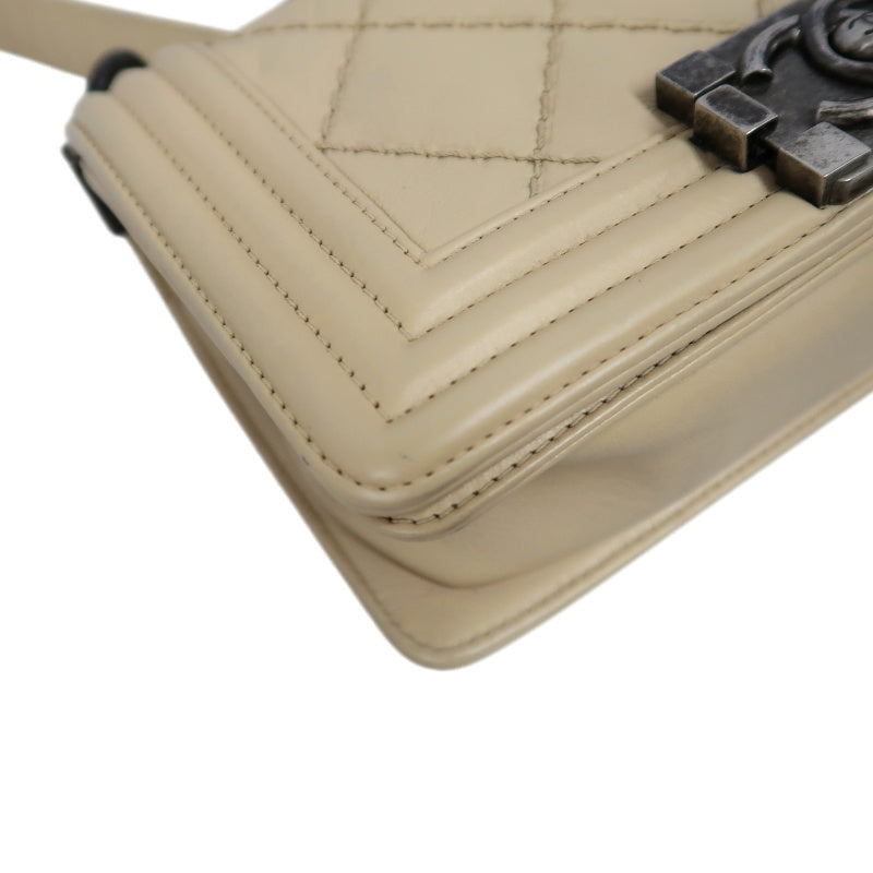 CHANEL Boy Leboy Shoulder Bag Calfskin Beige Silver Hardware