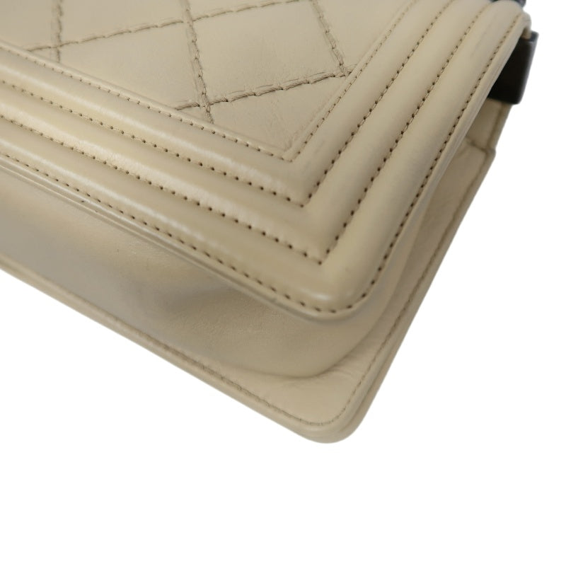CHANEL Boy Leboy Shoulder Bag Calfskin Beige Silver Hardware