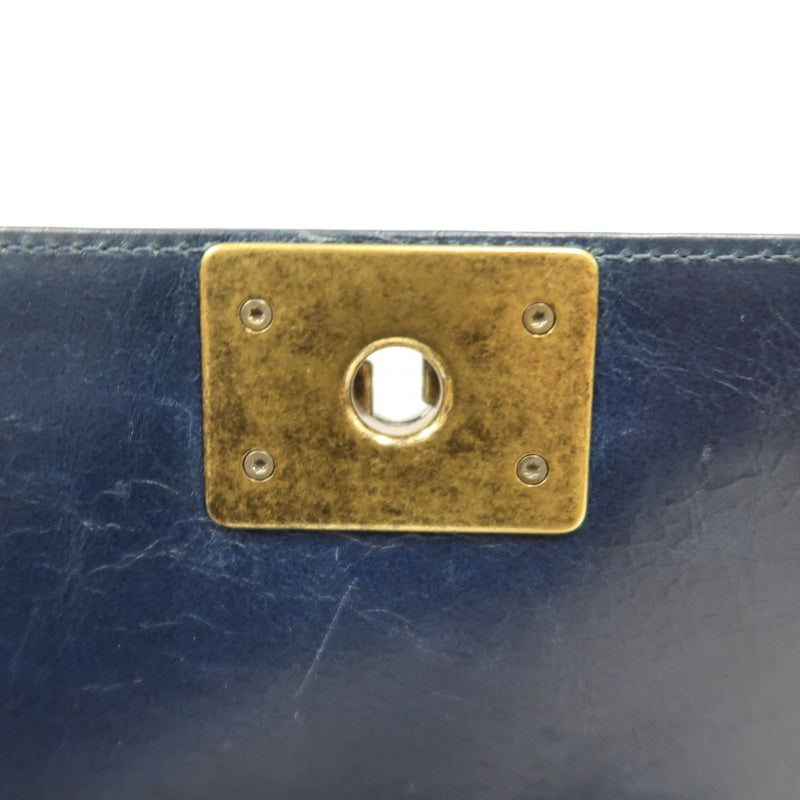 CHANEL Boy Quilted Lambskin Shoulder Bag Navy Gold Hardware
